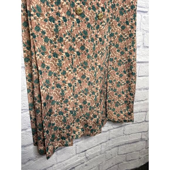 Malec Vintage Short Sleeveless Floral Dress Gold Buttons Emerald Trim SZ MEDIUM - Picture 2 of 6